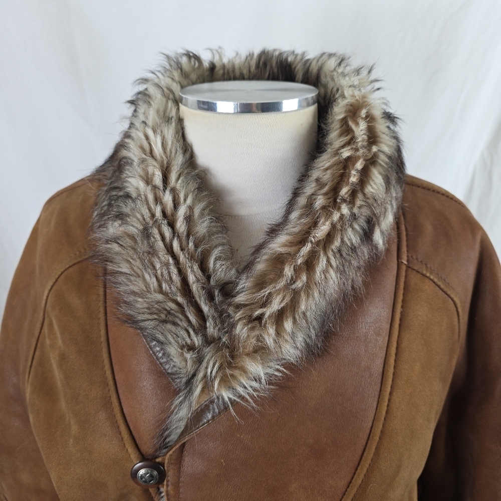 Vintage Brown Suede Penny Lane Bratz Womens Coat Jacket Faux Fur Large Teddy - Picture 3 of 16